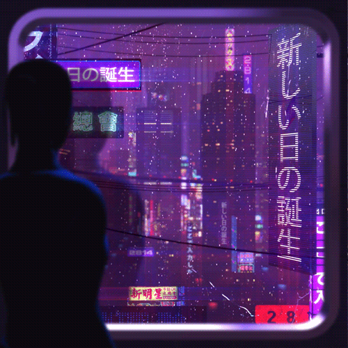 pixel art gif Гифка Киберпанк Cyberpunk дождь
