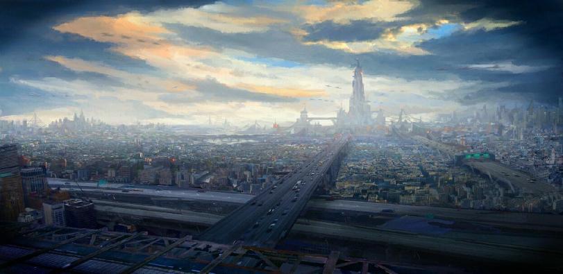 Арт Sci-fi город будущего Мрачные картинки