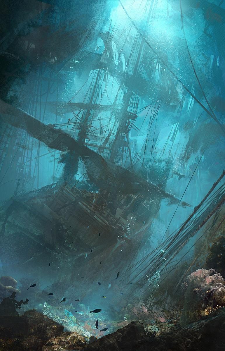 Арт Мрачные картинки затонувший корабль подводный мир