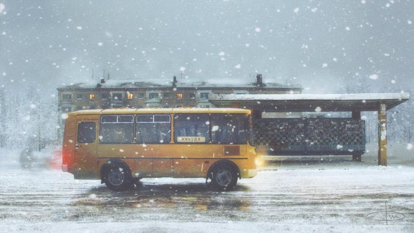 Арт Странные картинки автобус пустота