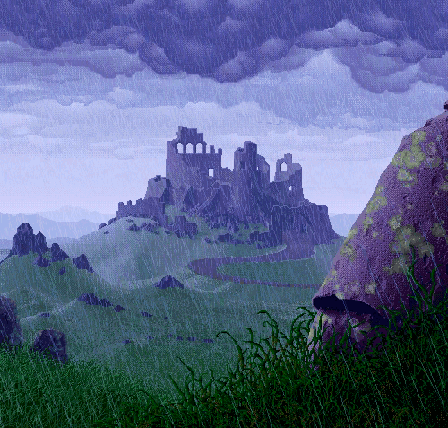 Арт гифки Фэнтези Мрачные картинки развалины pixel art дождь