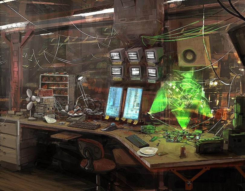 Красивые картинки Арт Sci-fi Cyberpunk Киберпанк рабочее место