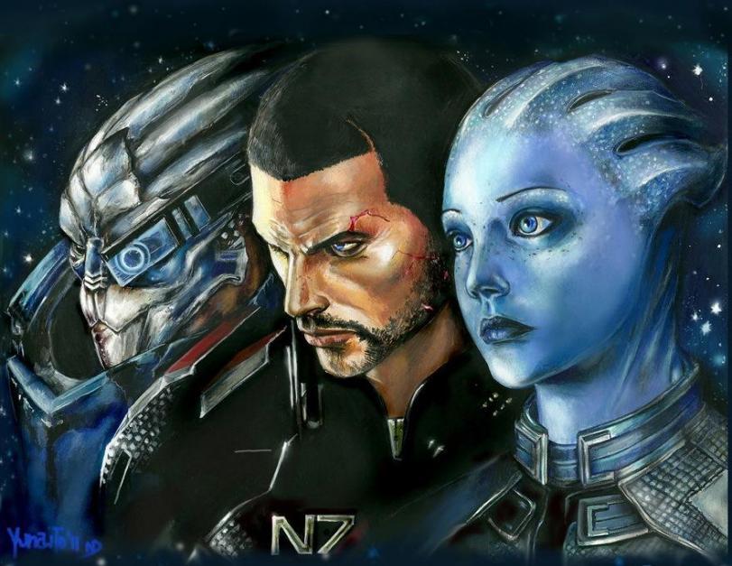 Красивые картинки Арт Sci-fi Mass Effect Shepard Garrus Liara