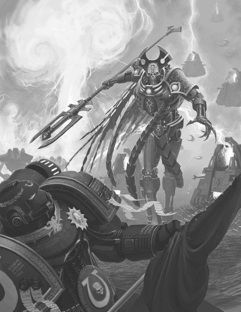 Красивые картинки Арт Warhammer 40K Necrons Некрон черно-белое