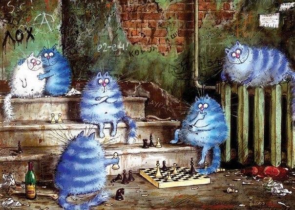Красивые картинки Арт Котэ рисунок кот Милота синие коты Ирина Зенюк