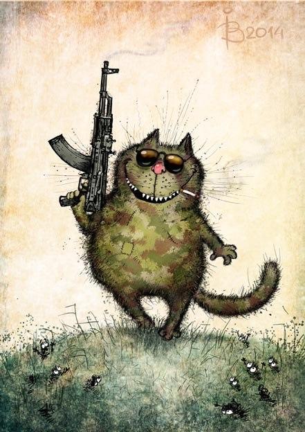 Красивые картинки Арт рисунок кот Милота синие коты камуфляж
